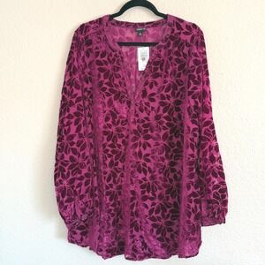 NWT‎ Torrid 2X Pink Floral Velvet Burnout Tunic Career Whimsigoth Fairy Grunge